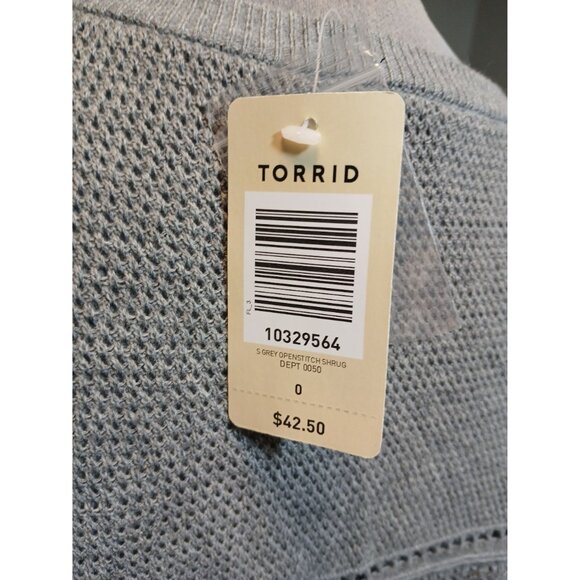 Torrid Grey Open Stitch Shrug Sweater Classicore Crop Cardigan Womens Size 0 NEW - Picture 3 of 7
